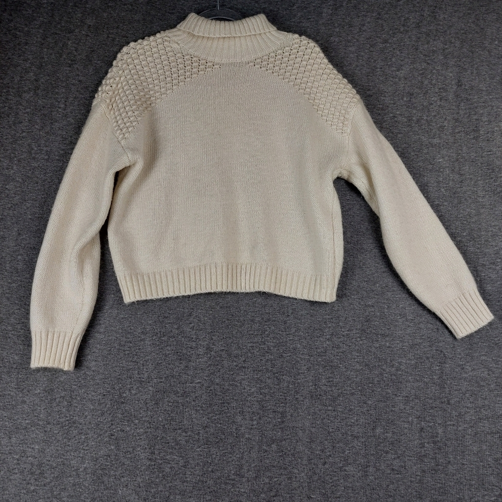 FALLS CREEK WOMENS CREAM CROPPED TEXTURED LONG SLEEVE TURTLE NECK SWEATER SIZE L - Picture 7 of 8